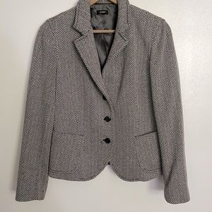 J Crew Black and Grey Herringbone Wool Blazer with Buttons